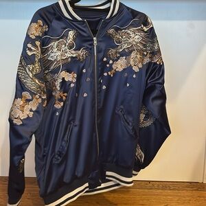 Authentic satin dragon phoenix Japanese bomber jacket